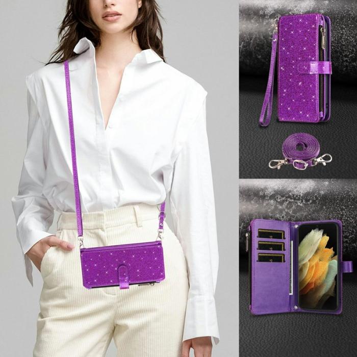 ASUWISH - ASUWISH Samsung Galaxy A55 5G Skal Glitter Konstläder - Lila