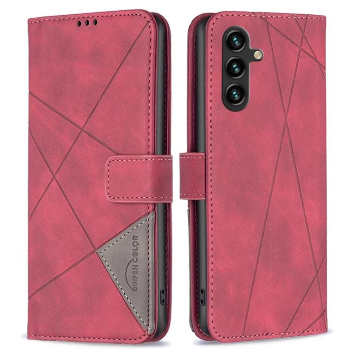 BINFEN COLOR - BINFEN Samsung Galaxy A35 5G Fodral Konstläder Geometri - Röd