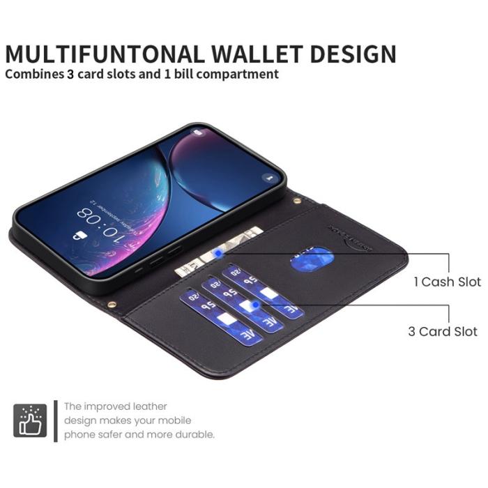 BINFEN COLOR - BINFEN Samsung Galaxy A55 5G Skal Äkta Läder Rutig Mönster - Svart