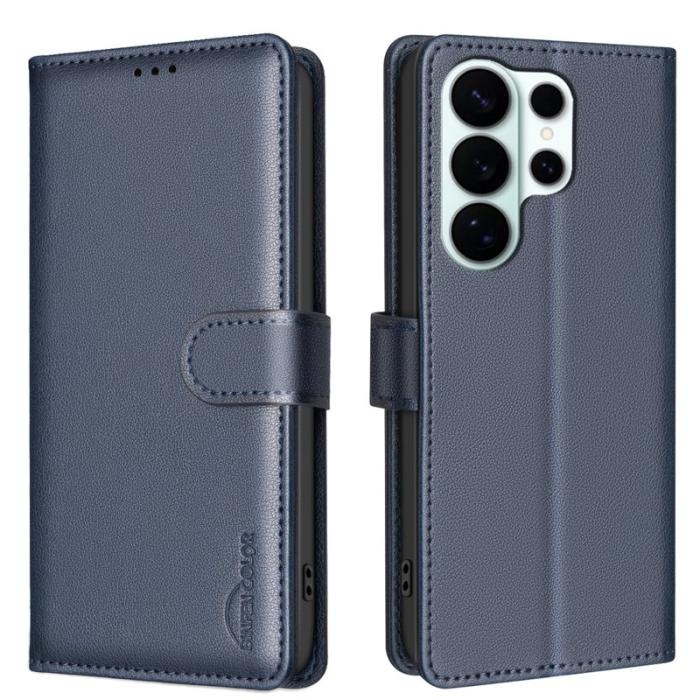 BINFEN COLOR - BINFEN Samsung Galaxy S26 Ultra Fodral Äkta Läder RFID Skydd - Blå