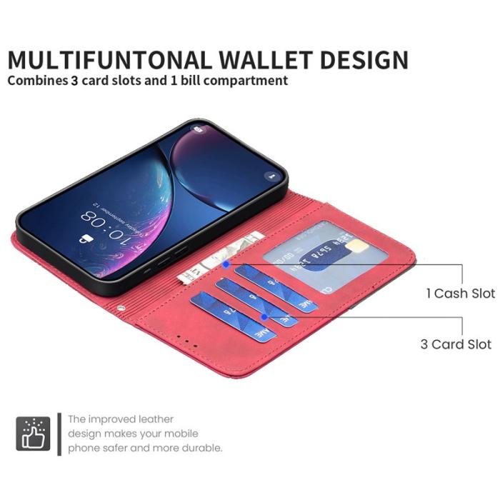 BINFEN COLOR - BINFEN Samsung Galaxy S26 Ultra Fodral Ställ Geometri Äkta Läder - Röd