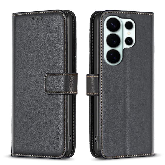 BINFEN COLOR - BINFEN Samsung Galaxy S26 Ultra Fodral Folio Flip Äkta Läder - Svart