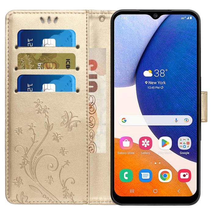 OEM - Butterfly Samsung Galaxy A55 5G Fodral KonstLäder - Guld