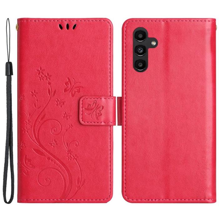 OEM - Butterfly Samsung Galaxy A55 5G Fodral KonstLäder - Röd