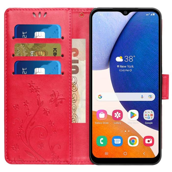 OEM - Butterfly Samsung Galaxy A55 5G Fodral KonstLäder - Röd