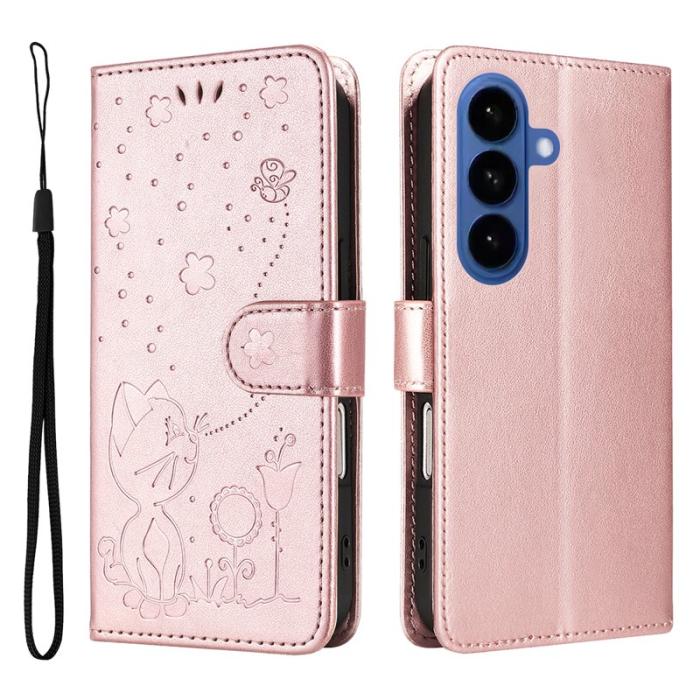 OEM - Cat Bee Samsung Galaxy S26 / S26 Pro Fodral Äkta Läder - Roséguld