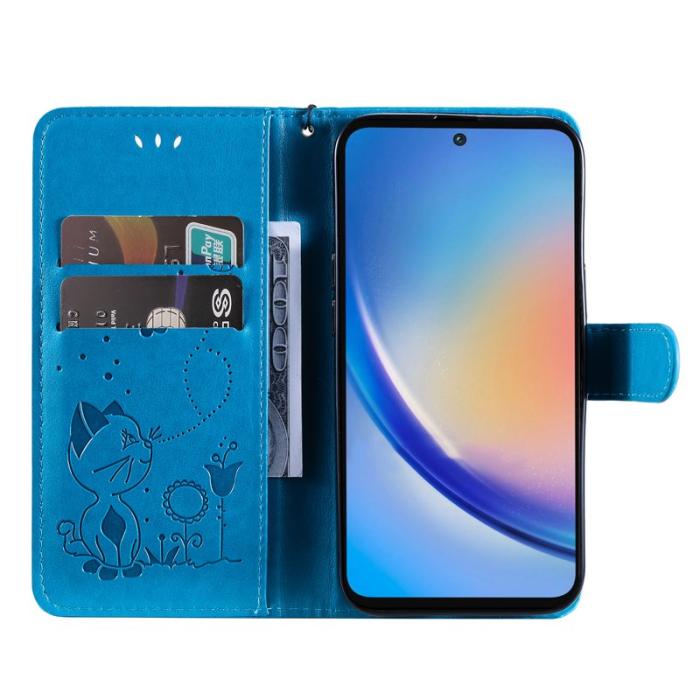 OEM - Cat Leather Plånboksfodral Med Mönster För Mobil Med Ställning - Svart