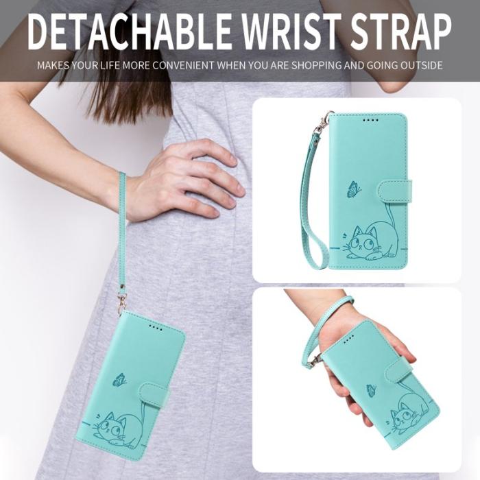 OEM - Cat Pattern Imprint Samsung Galaxy S26+ Mobilskal KonstLäder - Grön