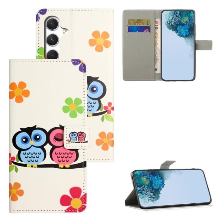 OEM - Couple Owls Samsung Galaxy A57 Plånboksfodral Konstläder - Vit