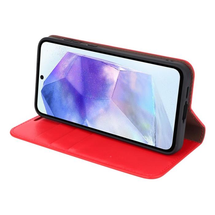 OEM - Crazy Horse Samsung Galaxy A55 5G Plånboksfodral Äkta Läder + Plast - Röd