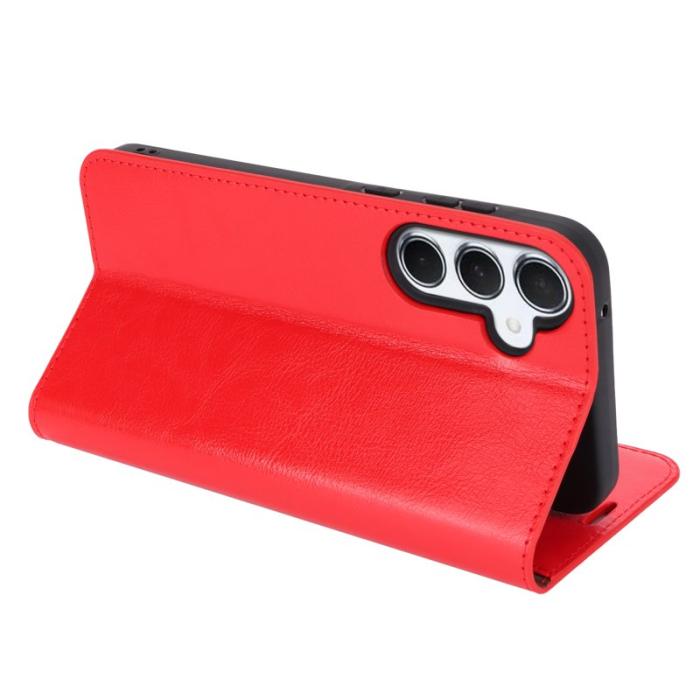 OEM - Crazy Horse Samsung Galaxy A55 5G Plånboksfodral Äkta Läder + Plast - Röd