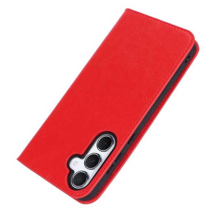 OEM - Crazy Horse Samsung Galaxy A55 5G Plånboksfodral Äkta Läder + Plast - Röd