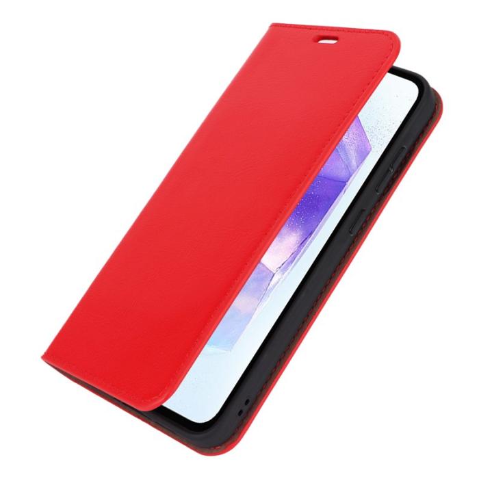 OEM - Crazy Horse Samsung Galaxy A55 5G Plånboksfodral Äkta Läder + Plast - Röd
