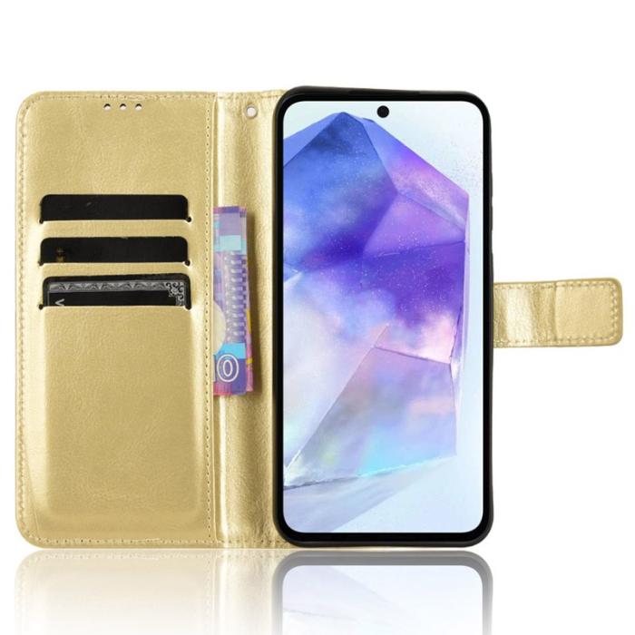 OEM - Crazy Horse Samsung Galaxy A55 5G Plånboksfodral Konstläder Stötbeständig - Guld