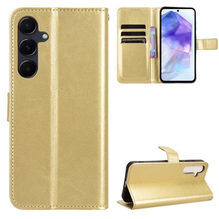 OEM - Crazy Horse Samsung Galaxy A55 5G Plånboksfodral Konstläder Stötbeständig - Guld