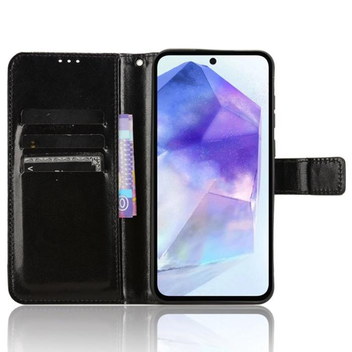 OEM - Crazy Horse Samsung Galaxy A55 5G Plånboksfodral Konstläder Stötskydd - Svart