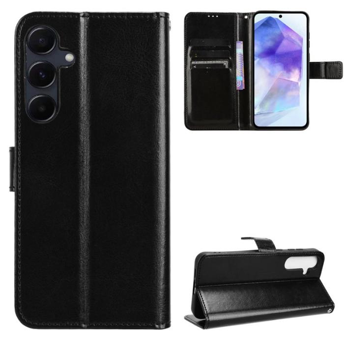 OEM - Crazy Horse Samsung Galaxy A55 5G Plånboksfodral Konstläder Stötskydd - Svart