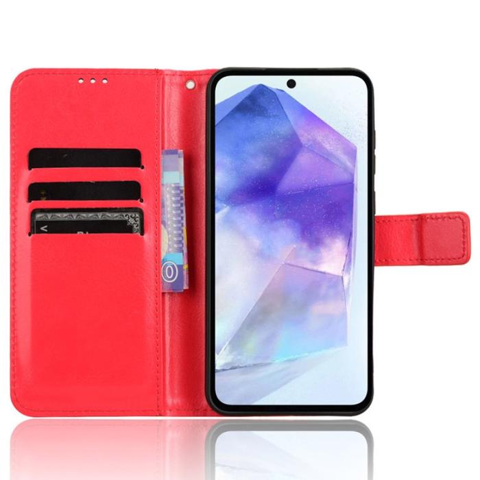 OEM - Crazy Horse Samsung Galaxy A55 5G Plånboksfodral Konstläder Stöttålig - Röd
