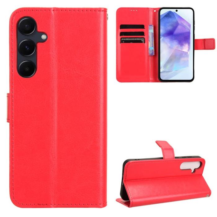 OEM - Crazy Horse Samsung Galaxy A55 5G Plånboksfodral Konstläder Stöttålig - Röd