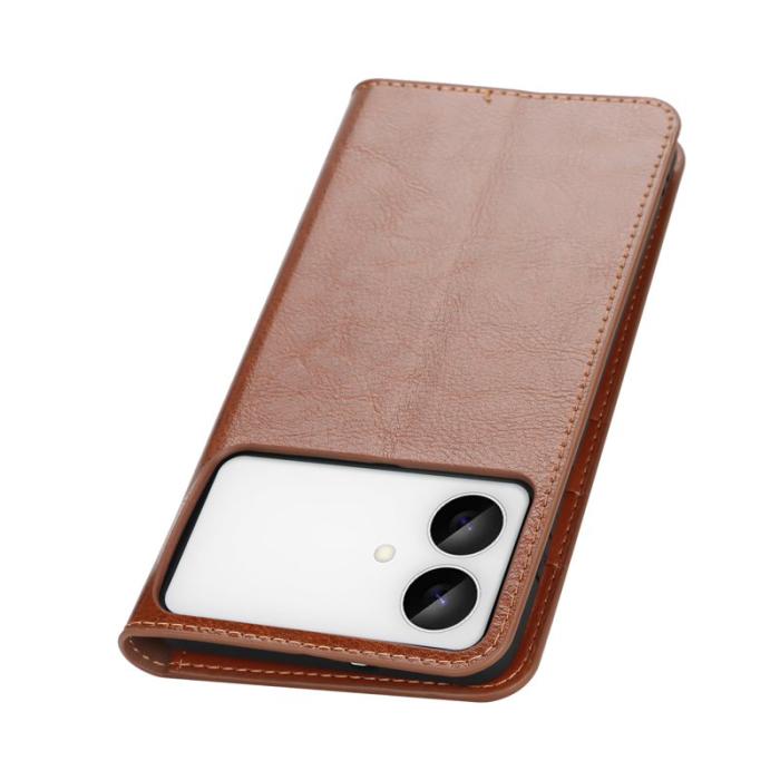 ABEEL - Crazy Horse Samsung Galaxy S26 Edge Plånboksfodral Äkta Läder - Ljusbrun