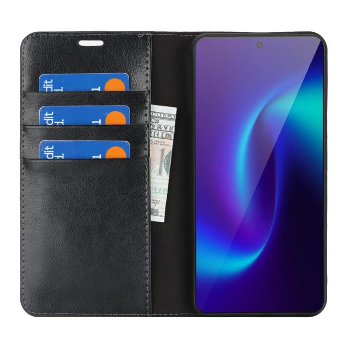 ABEEL - Crazy Horse Samsung Galaxy S26 Edge Plånboksfodral Äkta Läder - Svart