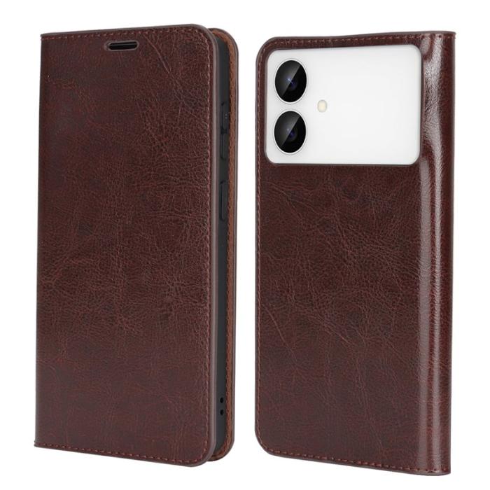 OEM - Crazy Horse Samsung Galaxy S26 Edge Plånboksfodral Äkta läder- Brun