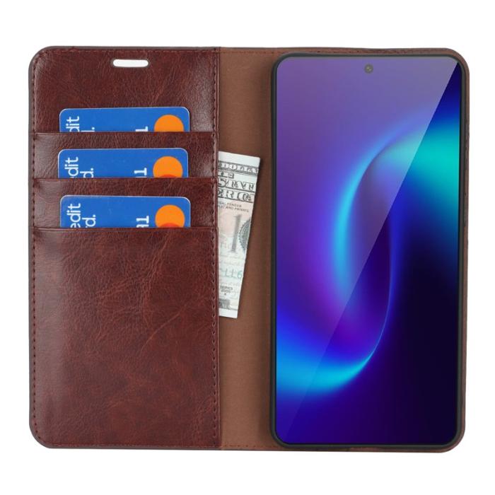 OEM - Crazy Horse Samsung Galaxy S26 Edge Plånboksfodral Äkta läder- Brun