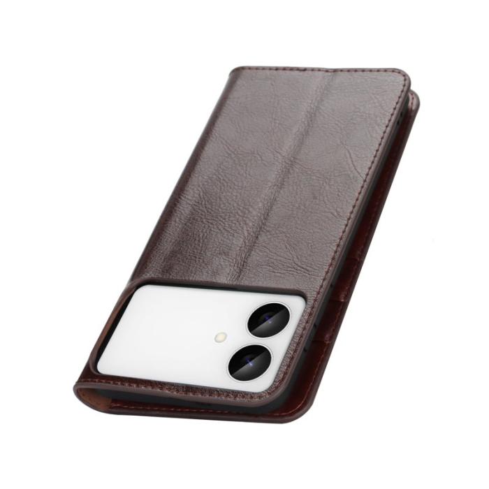 OEM - Crazy Horse Samsung Galaxy S26 Edge Plånboksfodral Äkta läder- Brun