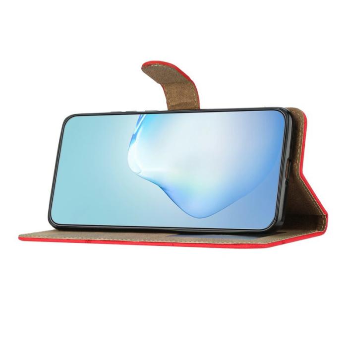 KHAZNEH - Crazy Horse Samsung Galaxy S26 Ultra Fodral Konstläder Ställ - Röd