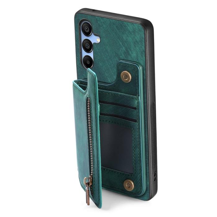 OEM - D15 Samsung Galaxy A55 5G Skal Retro Konstläder Med Dragkedja - Grön