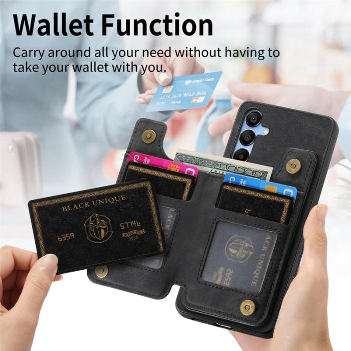 OEM - D15 Samsung Galaxy A55 5G Skal Retro Läder+Plast Med Ficka - Svart