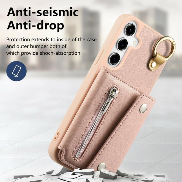OEM - D-Ring Samsung Galaxy A35 5G Skal Äkta Läder + Plast - Rosa