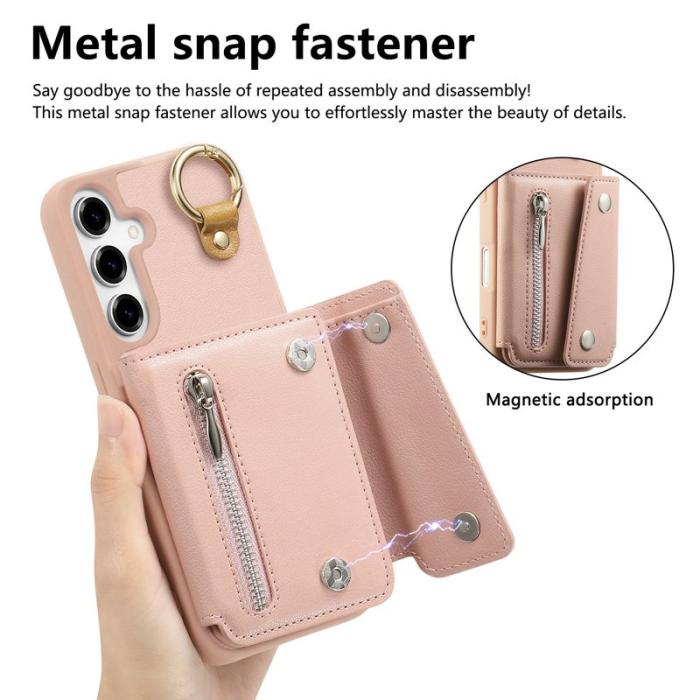 OEM - D-Ring Samsung Galaxy A35 5G Skal Äkta Läder + Plast - Rosa