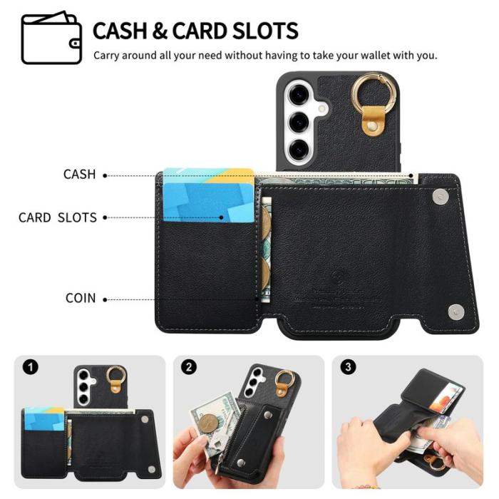 OEM - D-Ring Samsung Galaxy A55 5G Plånboksfodral Konstläder + Plast - Svart