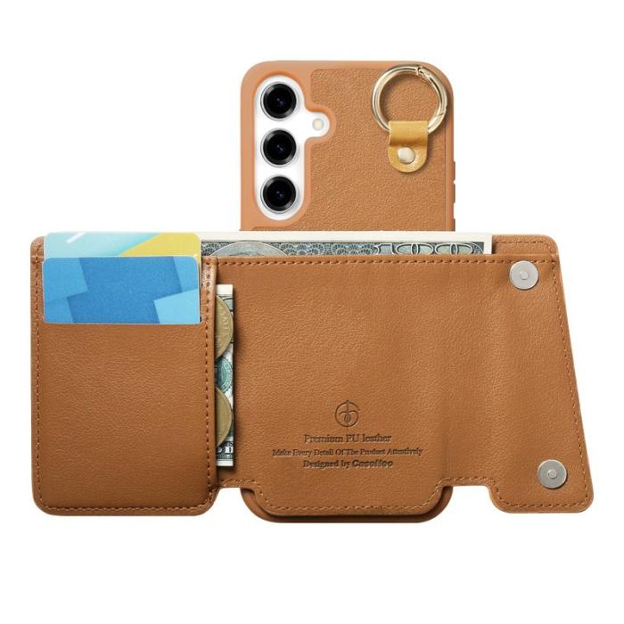 OEM - D-Ring Samsung Galaxy A55 5G Skal Äkta Läder + Plast - Brun