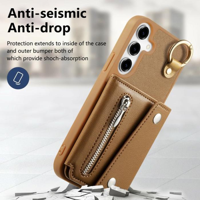 OEM - D-Ring Samsung Galaxy A55 5G Skal Äkta Läder + Plast - Brun