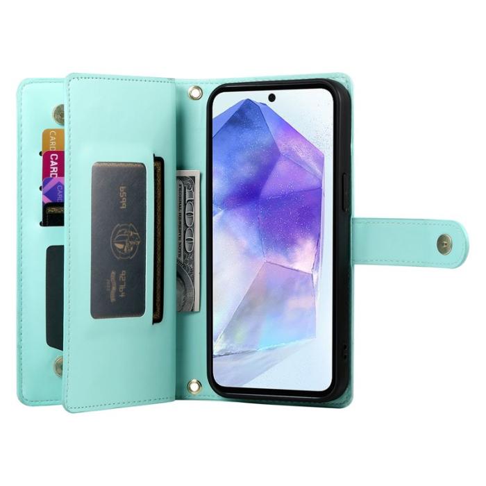 OEM - DF-011 Samsung Galaxy A55 5G Skal Dragkedja Äkta Läder - Mintgrön