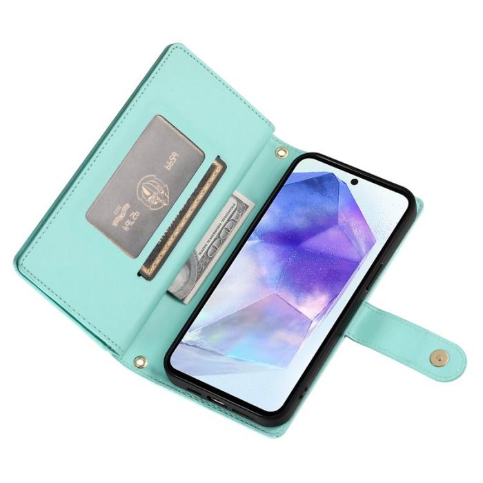 OEM - DF-011 Samsung Galaxy A55 5G Skal Dragkedja Äkta Läder - Mintgrön