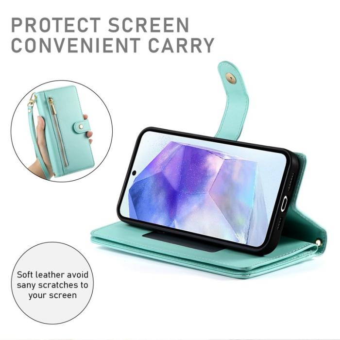 OEM - DF-011 Samsung Galaxy A55 5G Skal Dragkedja Äkta Läder - Mintgrön