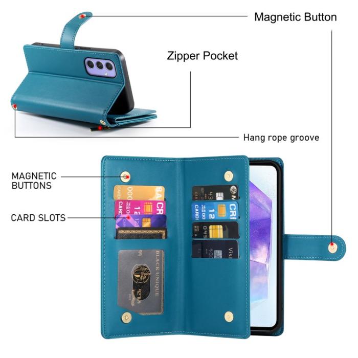 OEM - DF-011 Samsung Galaxy A55 5G Skal Med Dragkedja Äkta Läder - Blå