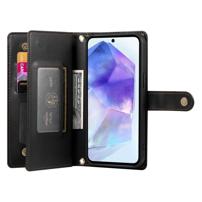 OEM - DF-011 Samsung Galaxy A55 5G Skal Med Dragkedja Äkta Läder - Svart