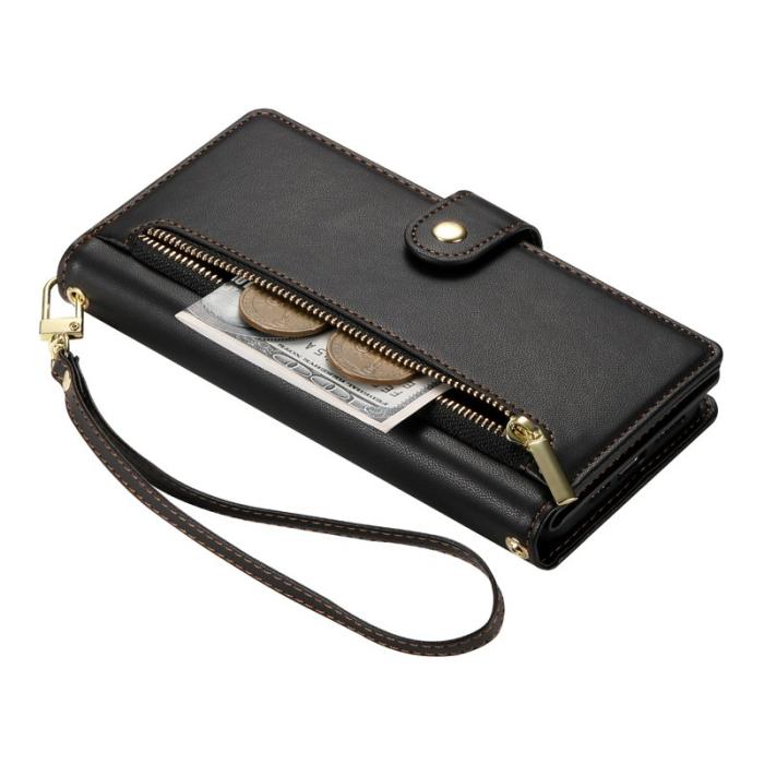 OEM - DF-011 Samsung Galaxy A55 5G Skal Med Dragkedja Äkta Läder - Svart