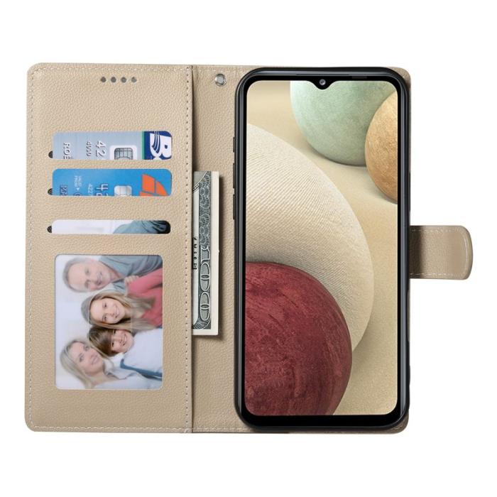 OEM - DF-012 Samsung Galaxy A55 5G Plånboksfodral Litchi Textur Konstläder - Aprikos