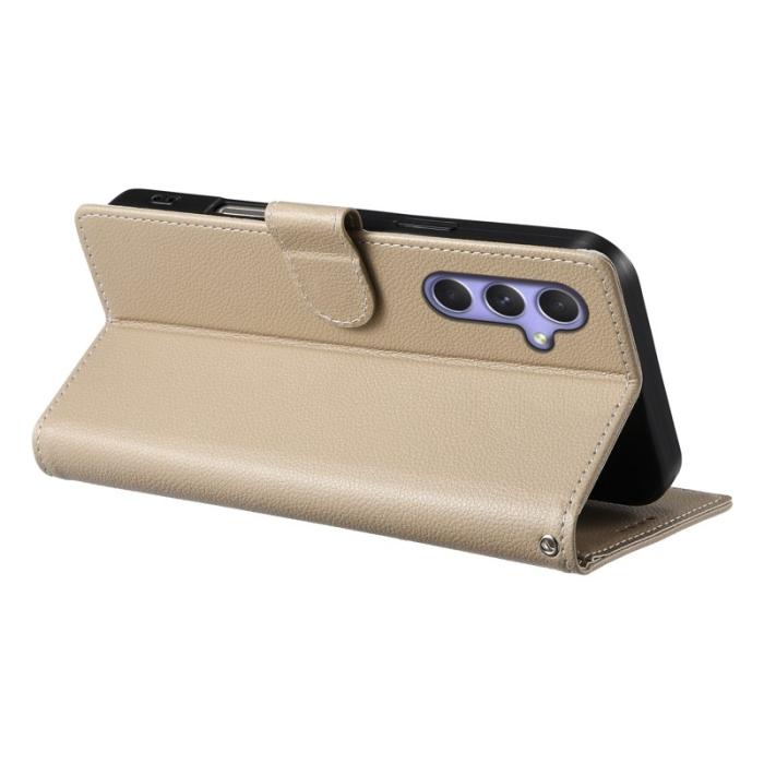 OEM - DF-012 Samsung Galaxy A55 5G Plånboksfodral Litchi Textur Konstläder - Aprikos