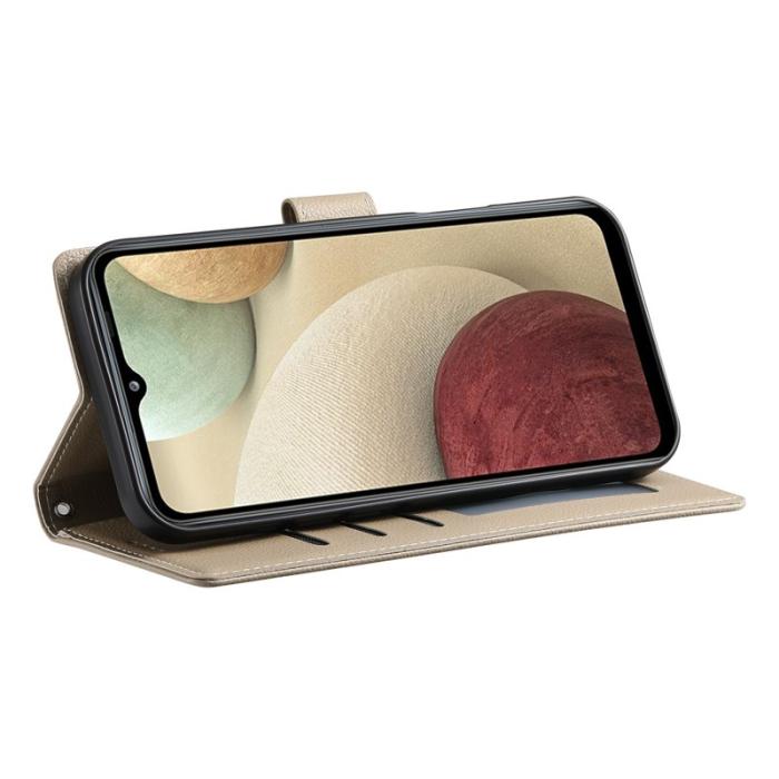 OEM - DF-012 Samsung Galaxy A55 5G Plånboksfodral Litchi Textur Konstläder - Aprikos