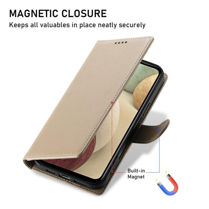 OEM - DF-012 Samsung Galaxy A55 5G Plånboksfodral Litchi Textur Konstläder - Aprikos