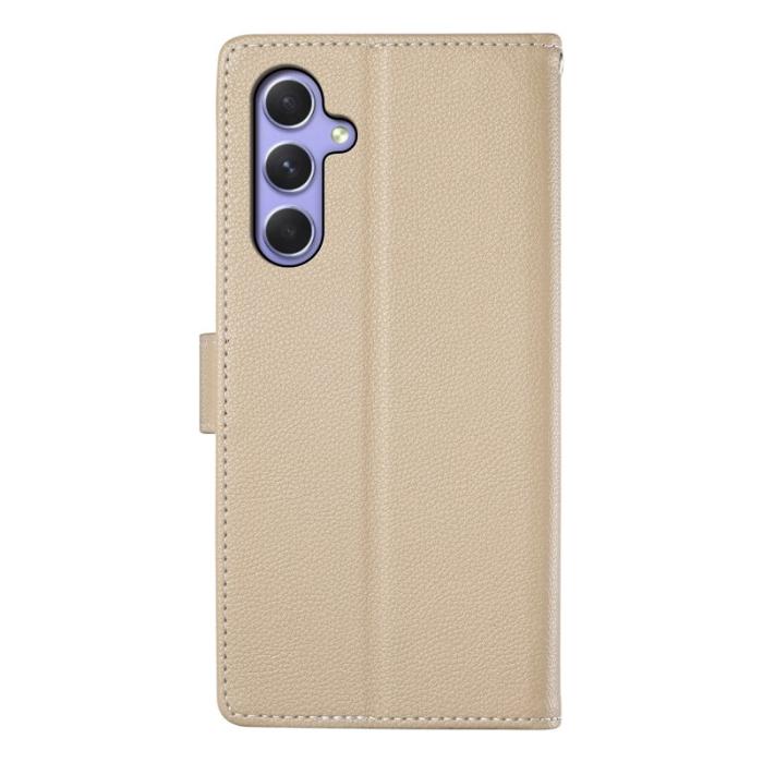 OEM - DF-012 Samsung Galaxy A55 5G Plånboksfodral Litchi Textur Konstläder - Aprikos