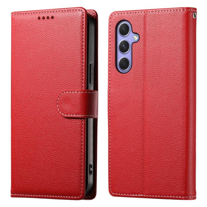 OEM - DF-012 Samsung Galaxy A55 5G Plånboksfodral Litchi Textur Konstläder - Röd