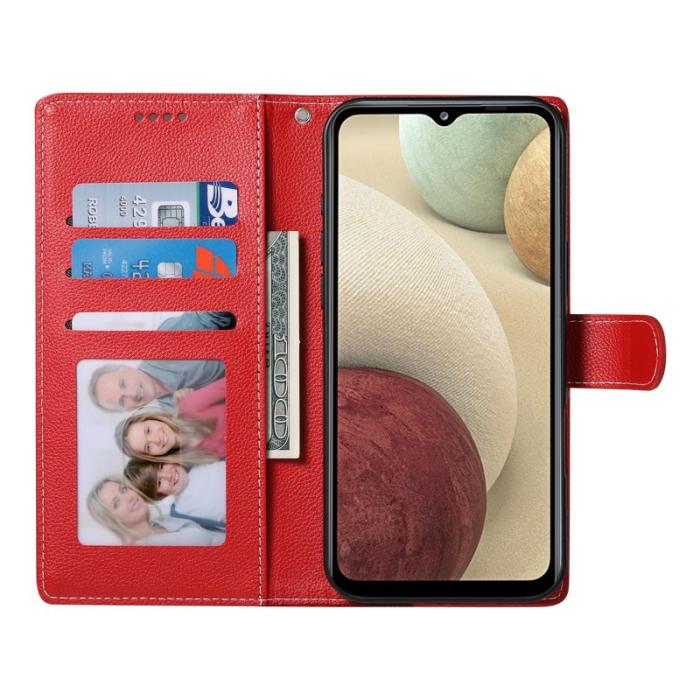 OEM - DF-012 Samsung Galaxy A55 5G Plånboksfodral Litchi Textur Konstläder - Röd