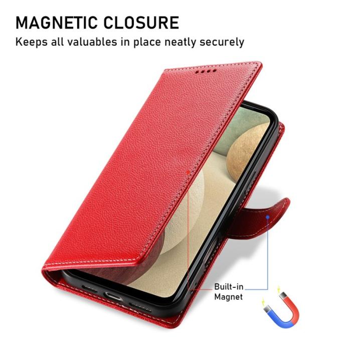 OEM - DF-012 Samsung Galaxy A55 5G Plånboksfodral Litchi Textur Konstläder - Röd